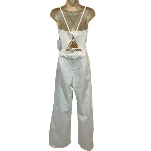 Good American White Denim Spaghetti Strap Lace Up Back Overalls - size 5 - Picture 2 of 9